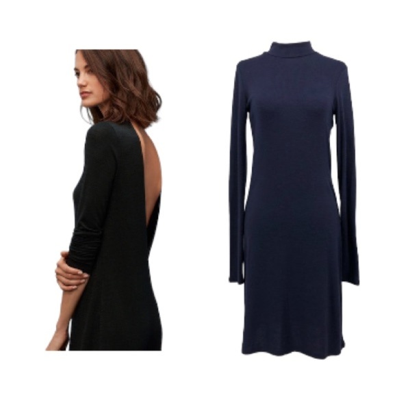 Aritzia Wilfred Free  Navy Blue Moulton Turtleneck sweater dress Open V-Back SP - Picture 15 of 15